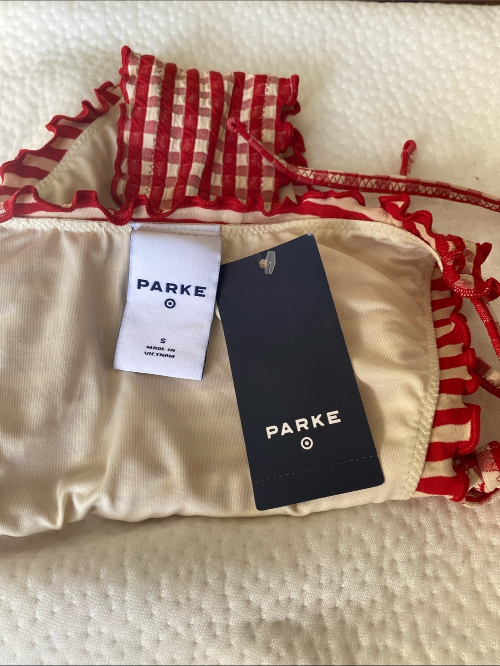 Parke Red Gingham Ruffle Tie-Side Bikini Bottom - Picture 3 of 3